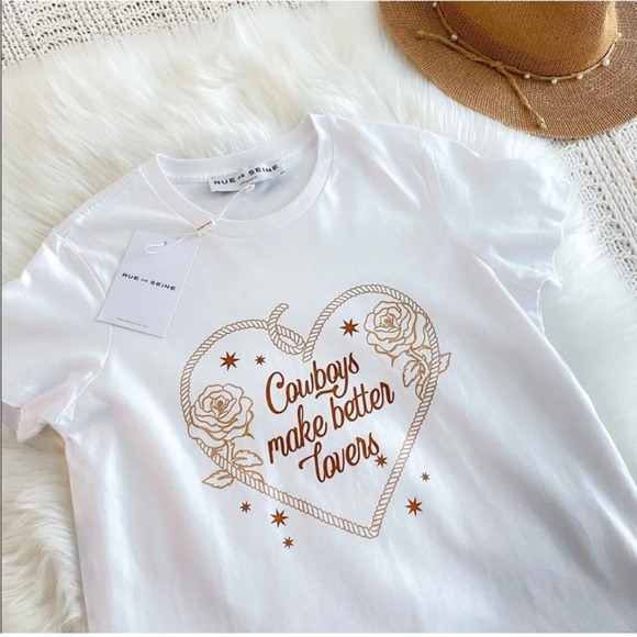 Rue de Seine Cowboys Make Better Lovers Tee White Brown Bridal Crewneck NWT S - Picture 8 of 15